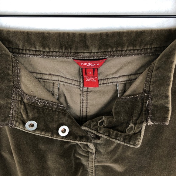 SUNDANCE Velvet Midi Skirt Sz 12 Brown Button Front 100% Cotton Casual Comfort - Picture 4 of 11